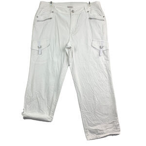 Monroe & Main Womens Cargo Capri Size 14 White Rolled Hem Rhinestone Pockets